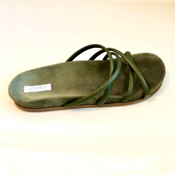 New TALBOTS HAVEN Well Within Leather Strappy Slides Sandals Olive 8 MSRP $128 - Picture 3 of 10